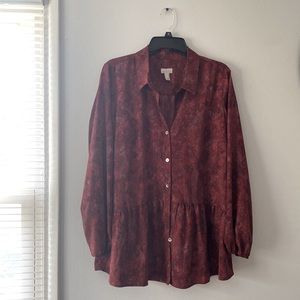 LOGO By Laurie Goldstein Women’s Deep red fall patterned buttonBlouse Top Medium